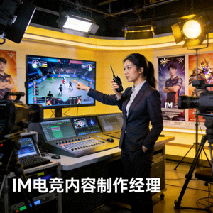 IM电竞内容制作经理 - 一位内容策划人员在演播室指导赛事内容制作的场景