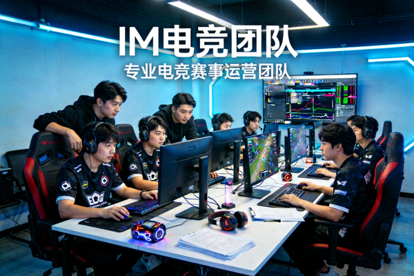 IM电竞团队工作场景 - 专业电竞赛事运营团队在现代化办公室中协作讨论赛事策划
